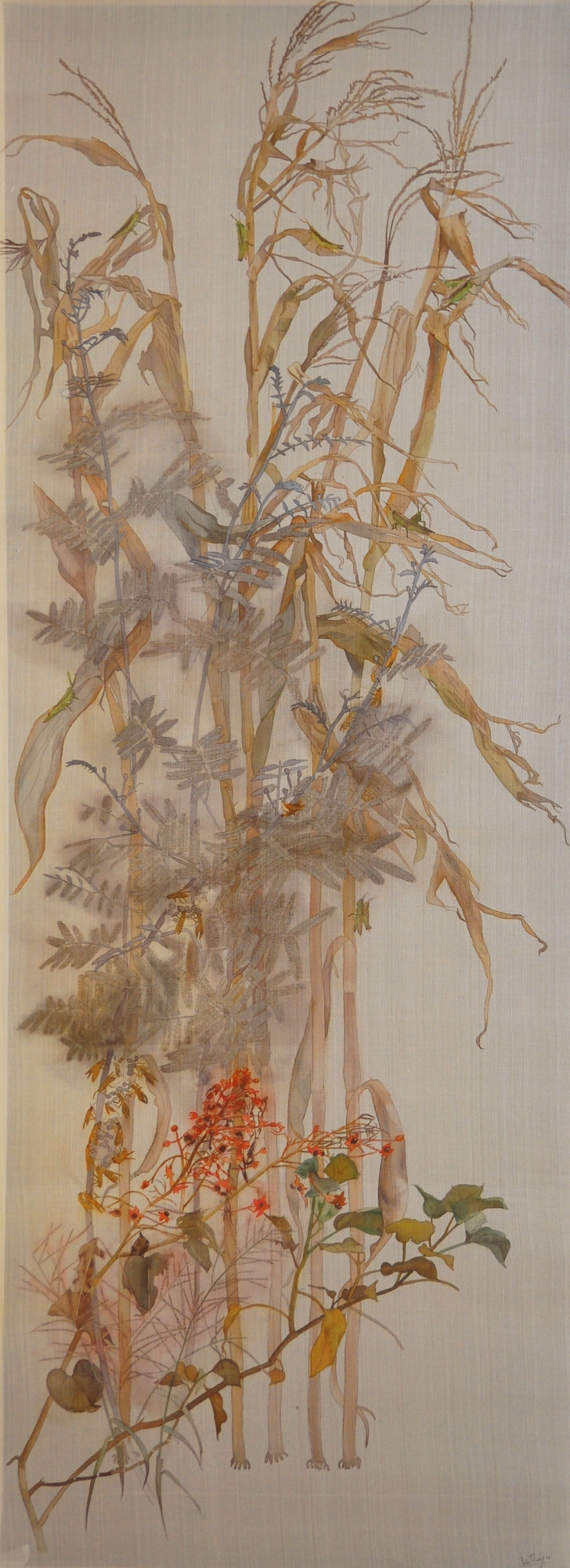 le-thuy_walking-in-the-garden-iv_cuoc-dao-choi-trong-vuon-iv_2016_watercolor-on-silk-_170-x-62-cm